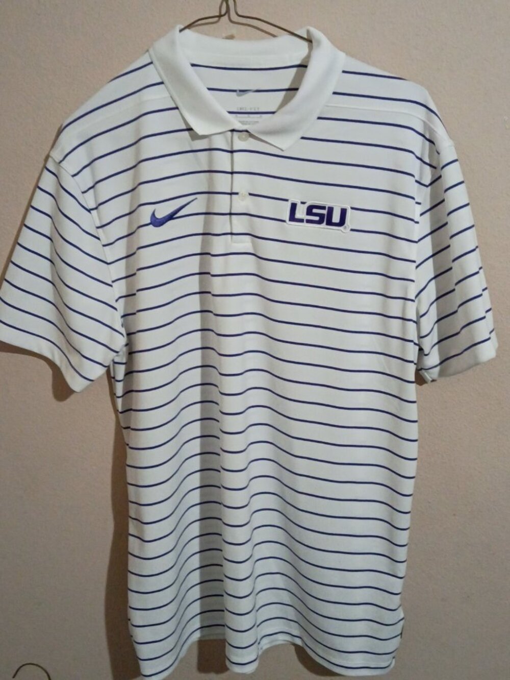 Nike Team LSU Tigers Polo Shirt Mens Medium M White Purple Dri-FIT Football
